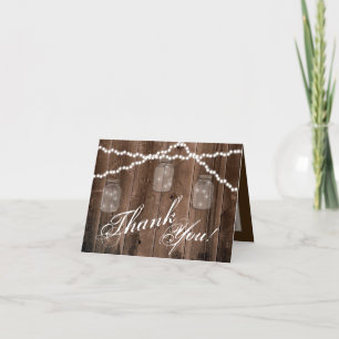 Folded Thank You Card Mason Jar String Lights Barn