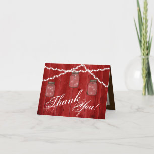 Folded Thank You Card Mason Jar String Lights Wood