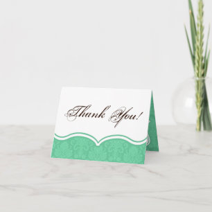 Folded Thank You Card Mint Green White Damask Lace
