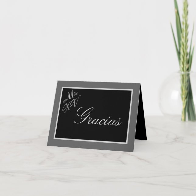 Folded Thank you Card Mis XV Silver Black (Front)