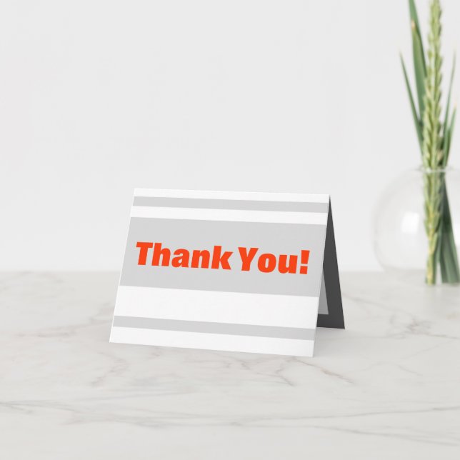 Folded Thank You Card Modern Neon Stripe Orange (Front)