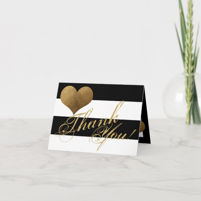 Folded Thank You Card Modern Stripe Black White (Front)