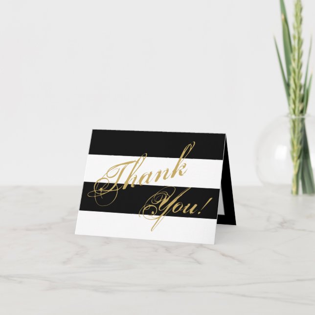 Folded Thank You Card Modern Stripe Black White (Front)