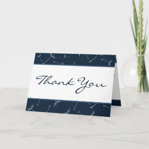 Folded Thank You Card Navy Blue Dandelion Flower w