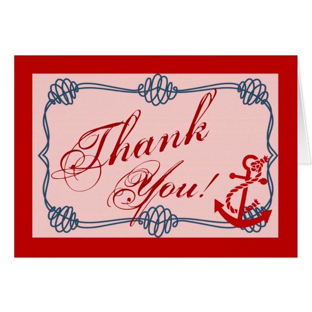 Folded Thank You Card Navy Nautical Knot Anchor (Front Horizontal)