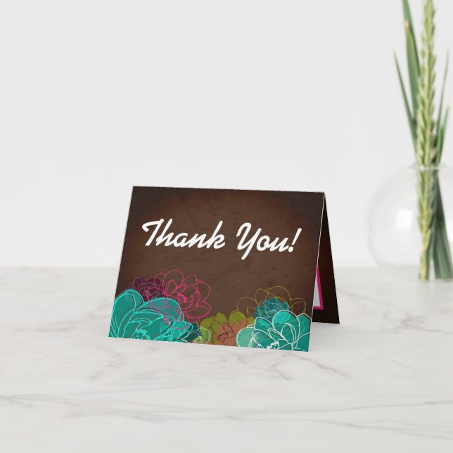 Folded Thank You Card Neon Spring Floral Flower (Front)