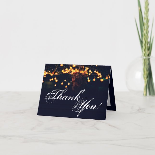 Folded Thank You Card Oak Tree String Lights Night (Front)