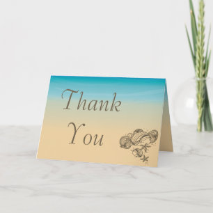 Folded Thank You Card Ocean Beach Shore Seashells