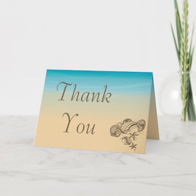 Folded Thank You Card Ocean Beach Shore Seashells (Front)