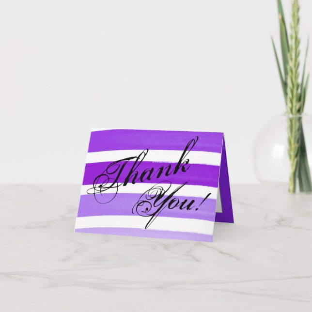 Folded Thank You Card Ombre Stripe Purple Line Fad (Front)