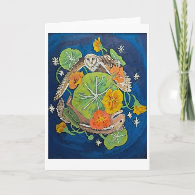 Folded Thank You Card owl and chipmunk (Front)