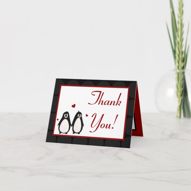 Folded Thank You Card Penguin Love Couple Mate (Front)