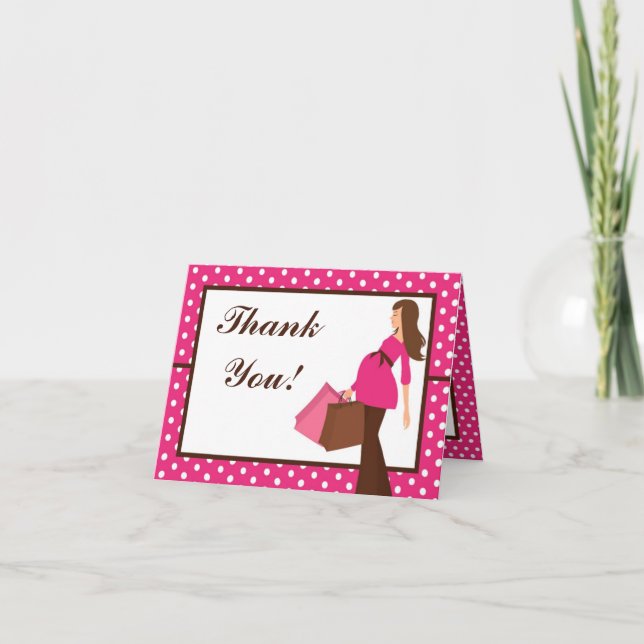 Folded Thank you Card Pink Mod Mom Polka Dots (Front)