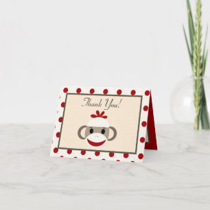 Folded Thank you Card Red Sock Monkey