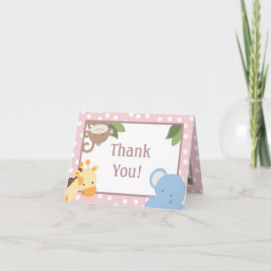 Folded Thank you Card  Safari Jungle Animals Green