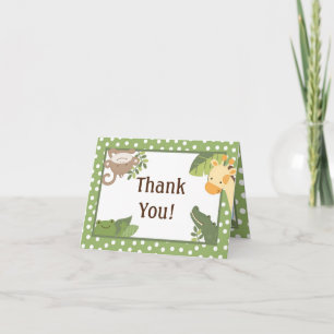 Folded Thank you Card  Safari Jungle Animals Green
