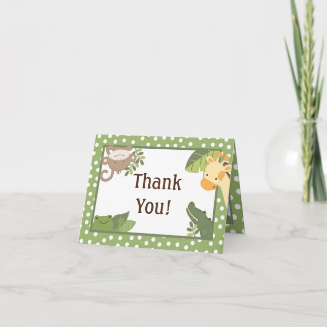 Folded Thank you Card  Safari Jungle Animals Green (Front)