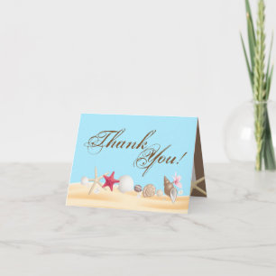 Folded Thank You Card Sea Shells Beach Sand Ocean