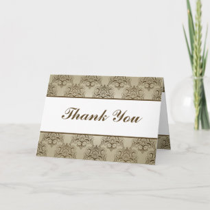 Folded Thank You Card Tanish Brown Damask