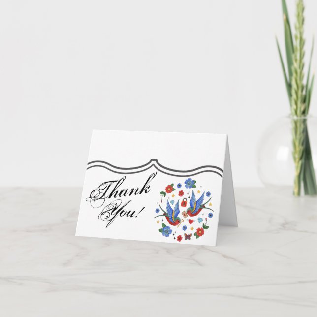 Folded Thank You Card Traditional Bird Tattoo Spar (Front)