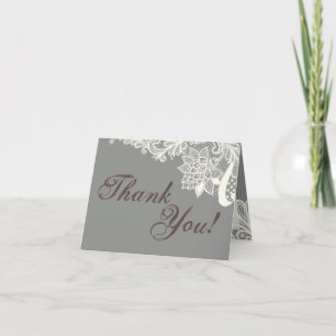 Folded Thank You Card Vintage Victorian Lace Grey