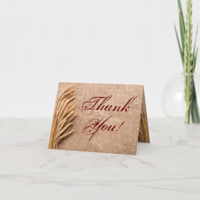 Folded Thank You Card Wheat on Burlap Sack Country (Front)