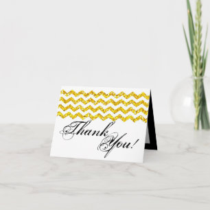Folded Thank You Card Yello Glitter Chevron Stripe