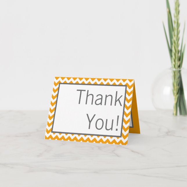 Folded Thank You Card Yellow Grey Gre Chevron Name (Front)