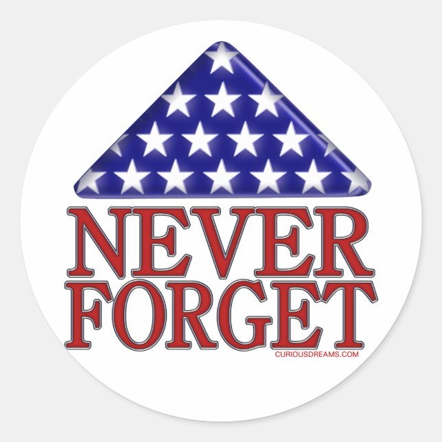 Folded USA Flag-Never Forget Classic Round Sticker (Front)