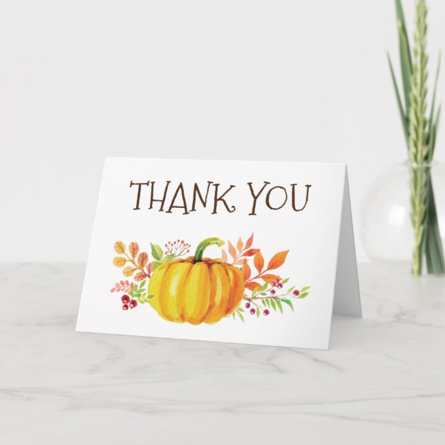 Folded Watercolor Pumpkin Fall Thank You Card (Front)