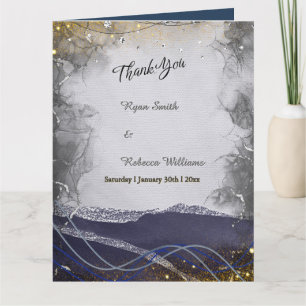 Folded Wedding Thank You Card Navy Silver Gold