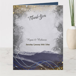 Folded Wedding Thank You Card Navy Silver Gold