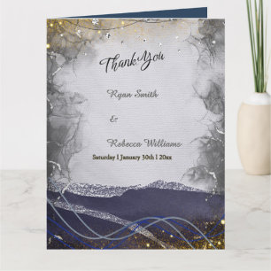 Folded Wedding Thank You Card Navy Silver Gold