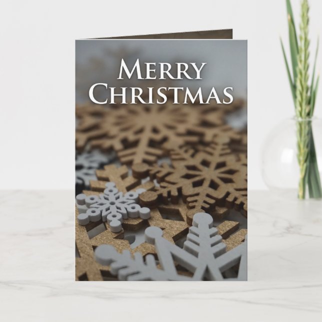 Folded White and Gold Snowflake Christmas Card  (Front)