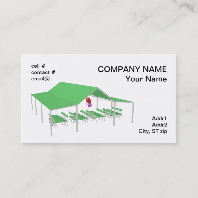folding chair and tables with party balloons business card (Front)