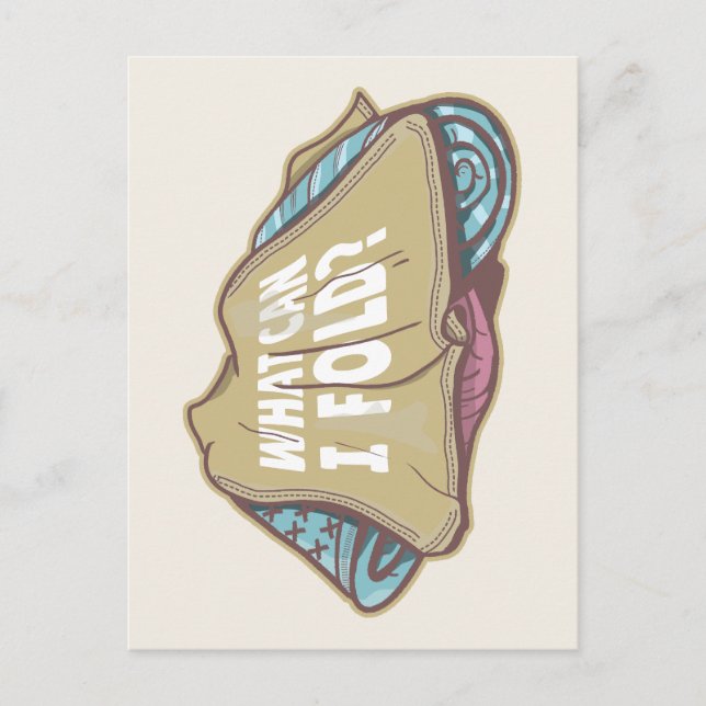 Folding clothes, laundry day postcard (Front)