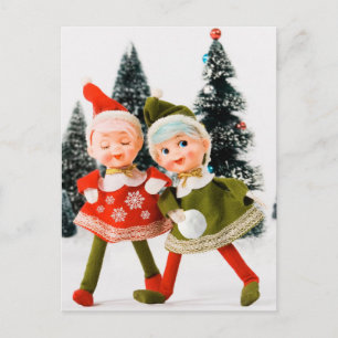Folding Holiday Card, Merry Christmas Elf Postcard