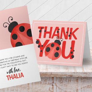 Folding Pink Watercolor Ladybug Thank You Card