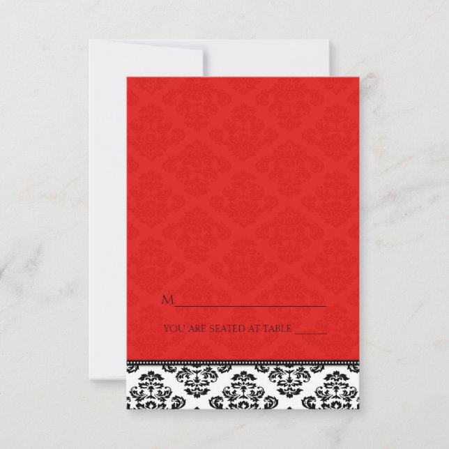 Folding Tent Red Damask Place Cards (Front)