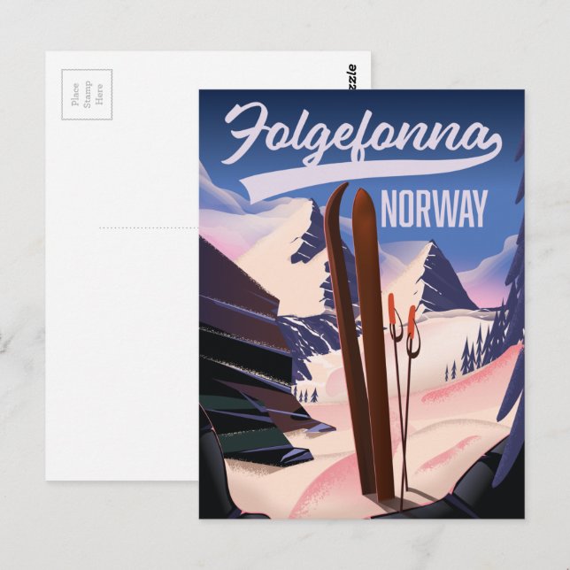 Folgefonna norway ski poster. postcard (Front/Back)