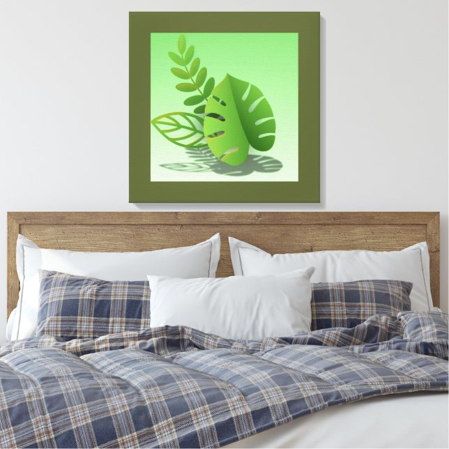Folhas Verdes Canvas Print (Insitu(Bedroom))