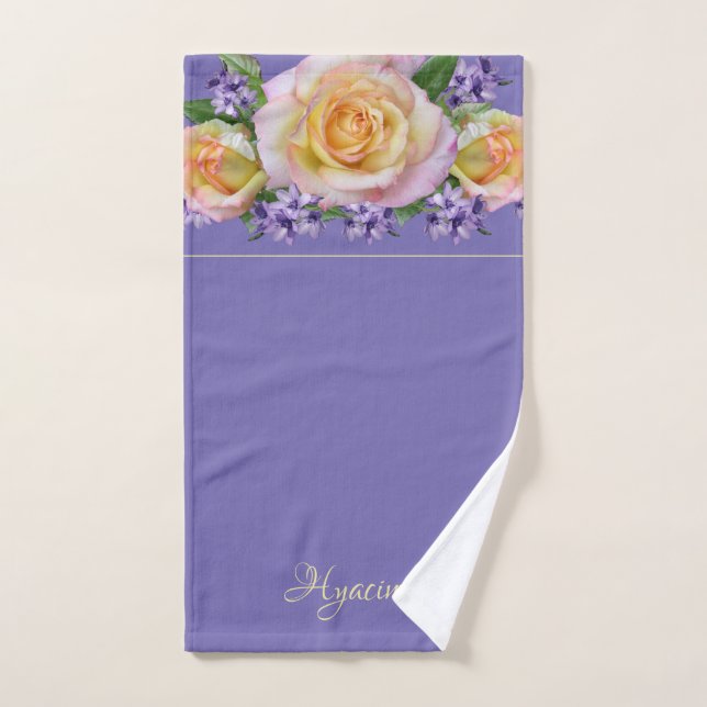 Foliage à la frontière florale Roses Périwinkle Ar (Serviette à main)
