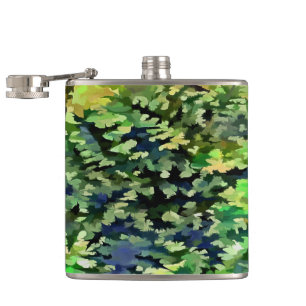 Foliage Abstract Pop Art In Green and Blue Hip Flask