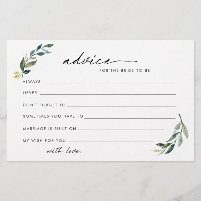 Foliage advice for the bride to be cards (Front)