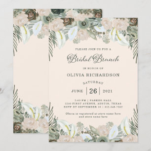 Foliage and Floral Blush Pink Bridal Brunch Invitation