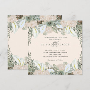 Foliage and Floral   Blush Pink Wedding Invitation