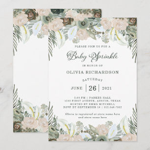 Foliage and Floral Sage Green Baby Sprinkle Invitation