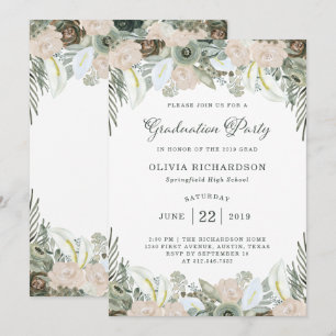 Foliage and Floral Sage Green Graduation Party Invitation