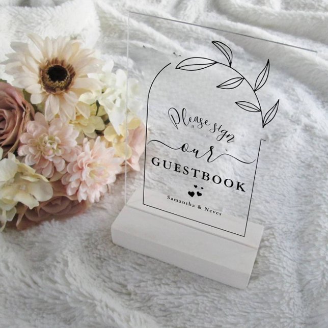 Foliage Arch Calligraphy Custom Wedding Guestbook  Acrylic Sign (Creator Uploaded)
