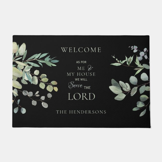 Foliage Black As for Me & My House Christian Doormat (Front)